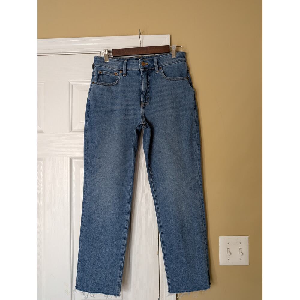 J.Crew Curvy Essential Straight Jeans Size 27 Raw Hem High Rise Denim Minimalist